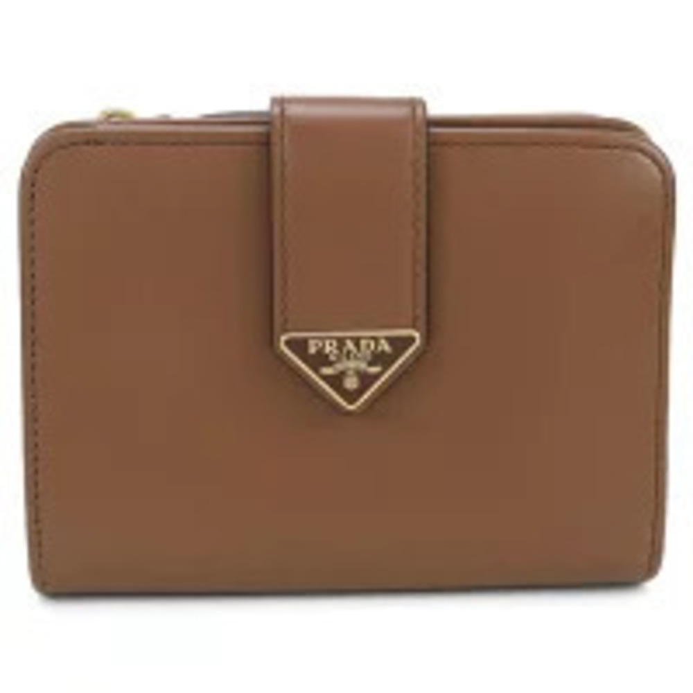 Prada Bi fold Wallet Compact City Calf Tab Brown